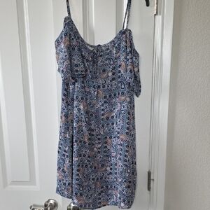 Blue and Gray Flutter Sleeve Mini Sundress